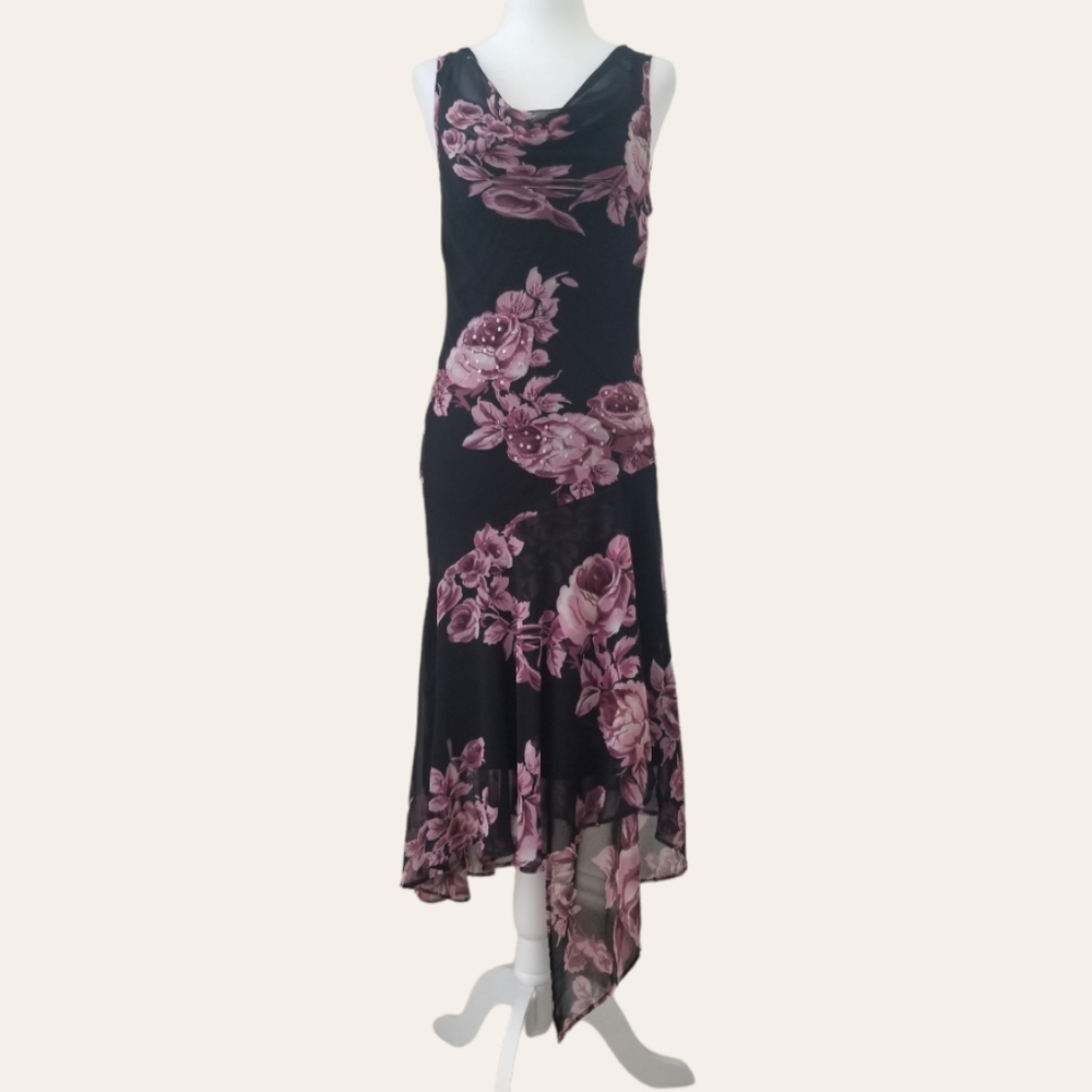 Floral Georgette Midi Asymmetrical Dress EUC